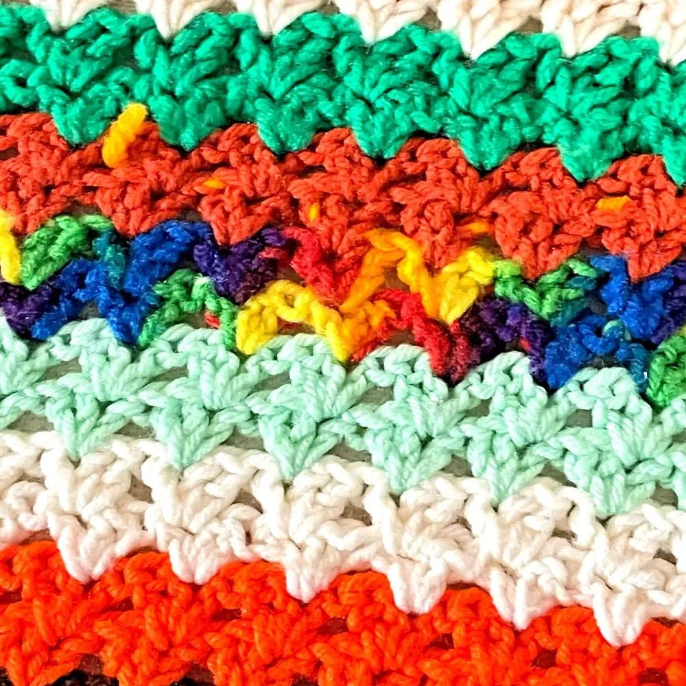 VTG Handmade Afghan Crochet Multicolor Striped 